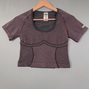 Gymshark Seamless Crop Top Medium Purple Black Short Sleeve Athletic Workout